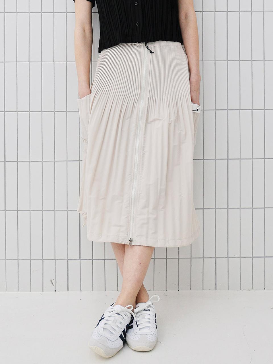 yoyoyoy Utility Pocket Zip-Up Long Skirt [Light Beige]