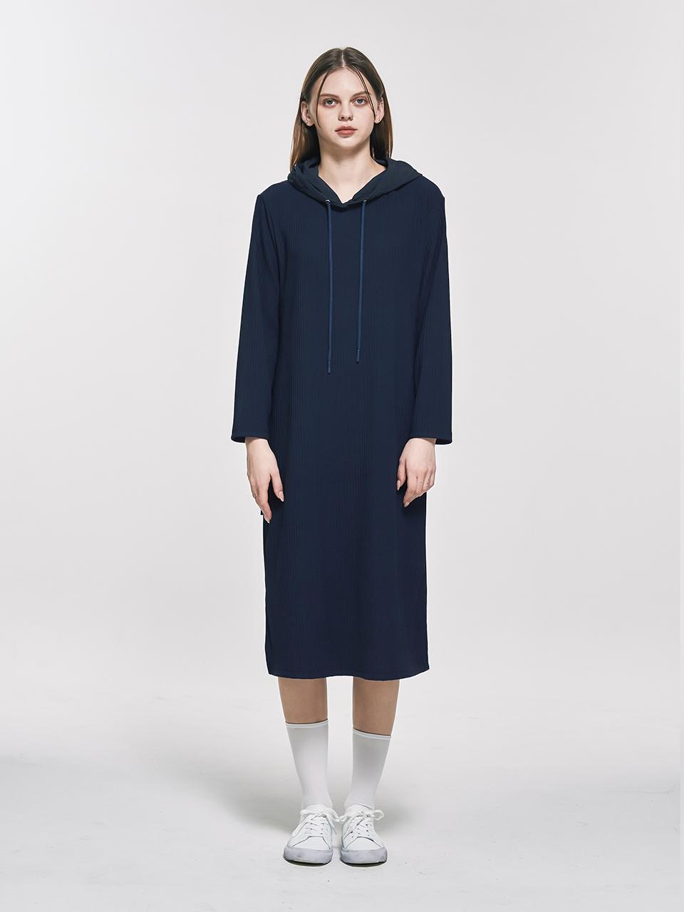 yoyoyoy Woven Contrast Pleats Hooded dress_AI02WNPOP08