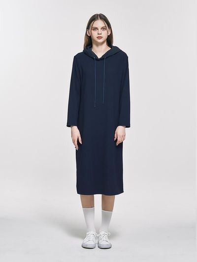 yoyoyoy Woven Contrast Pleats Hooded dress_AI02WNPOP08