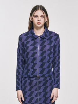 yoyoyoy Zip-Up Checkered Print Pleated Jacket_AI02WNPJK11