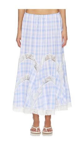 Yuhan Wang Yuhan Wang Lace Trim Check Maxi Skirt