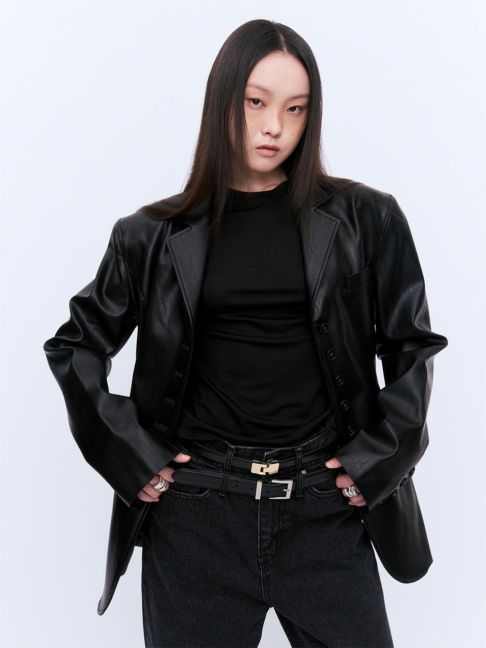 YUJI BUTTON LEATHER JACKET BLACK
