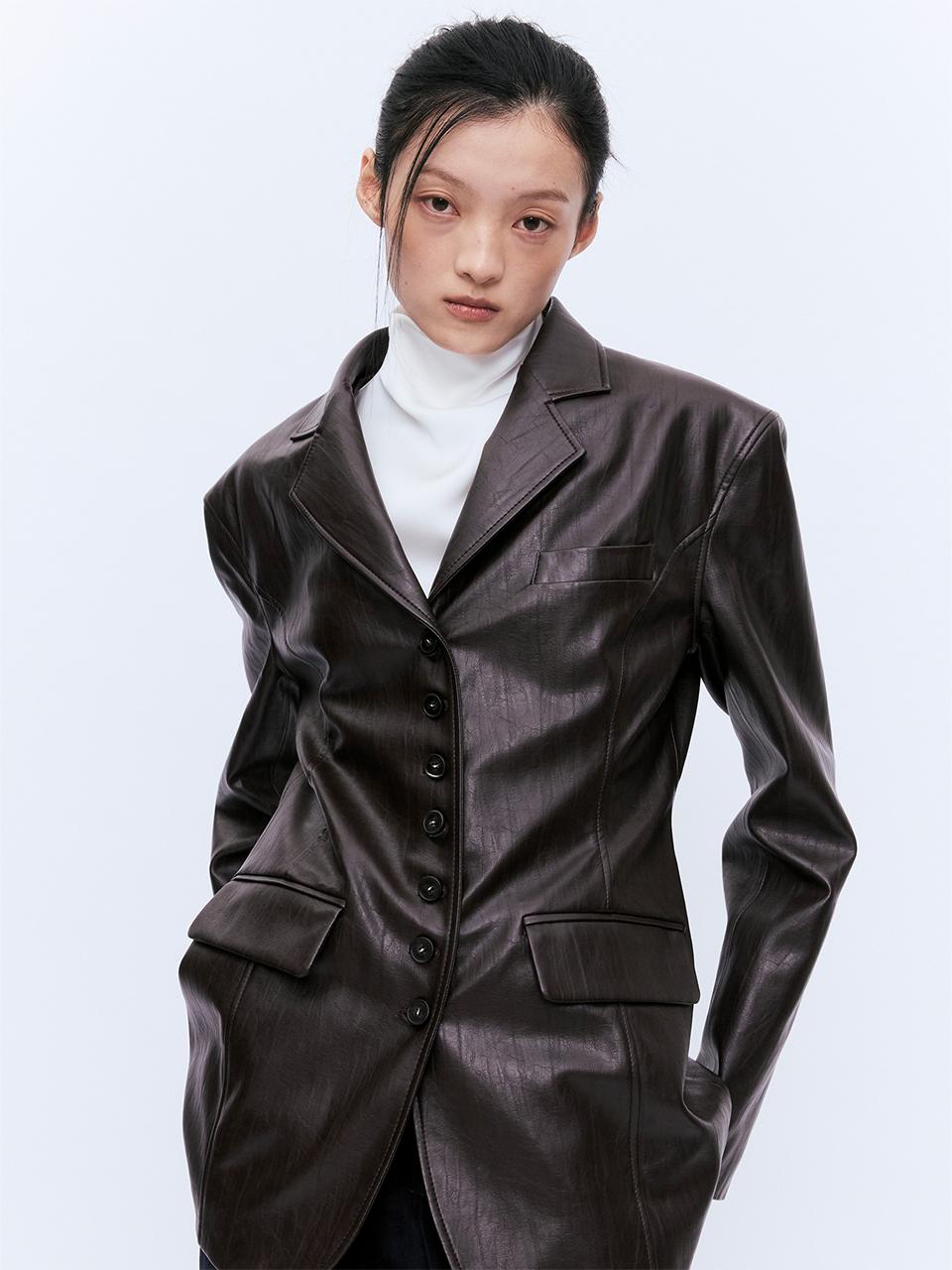 YUJI BUTTON LEATHER JACKET BROWN