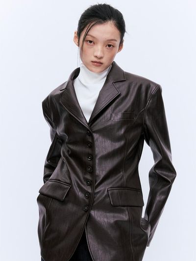 YUJI BUTTON LEATHER JACKET BROWN