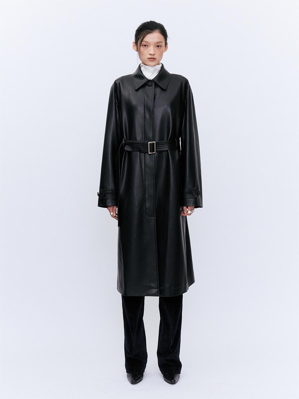 YUJI LEATHER LONG COAT BLACK