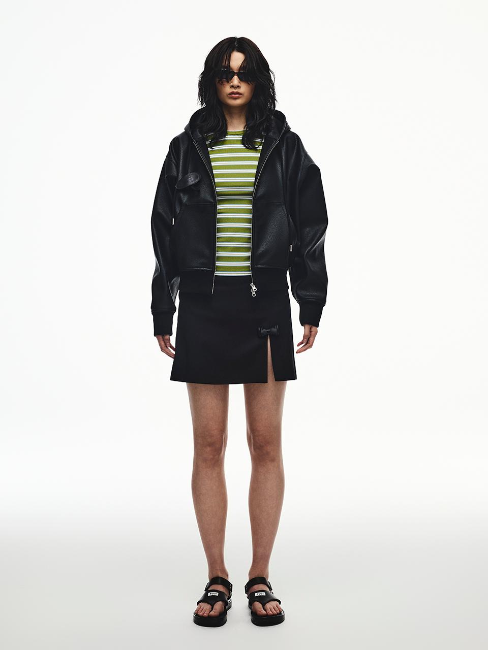 YUJI MIA RIBBON SLIT SKIRT [BLACK]