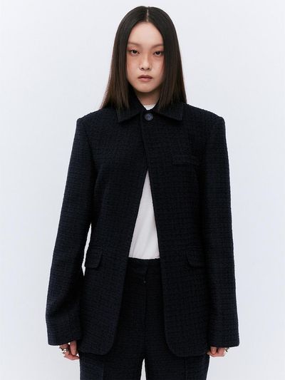 YUJI TWEED SETUP JACKET DEEP NAVY