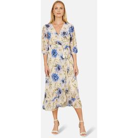 Yumi Yumi 3/4 Sleeve V-Neck Wrap Midi Dress