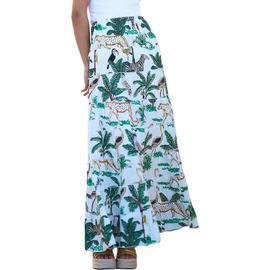 Yumi Yumi Animal Print Cotton Tiered Maxi Skirt