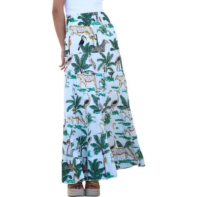 Yumi Yumi Animal Print Cotton Tiered Maxi Skirt