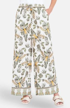Yumi Yumi Bird Print Viscose Wide Leg Trousers