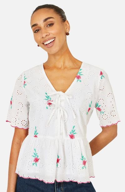 Yumi Yumi Broderie Anglaise Embroidered Tie Top