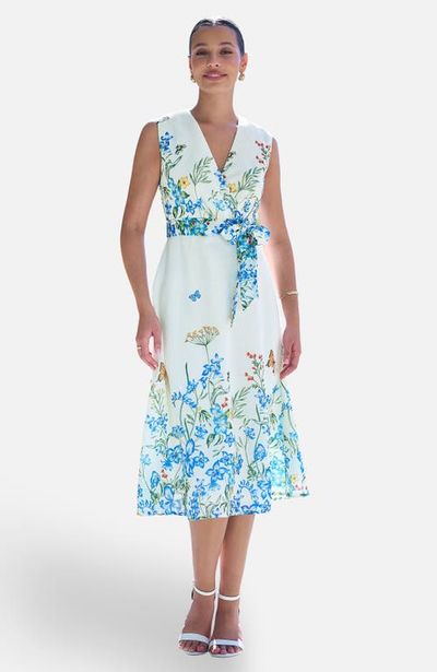 Yumi Yumi Butterfly Print Midi Wrap Dress