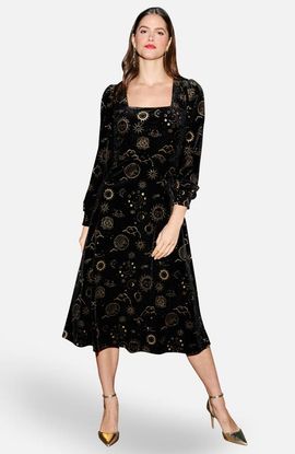 Yumi Yumi Cosmic Foil Print Midi Dress