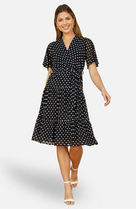 Yumi Yumi Dot Print Mesh Stretch Midi Skater Dress