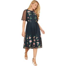 Yumi Yumi Embroidered Mesh Sleeve Prom Dress