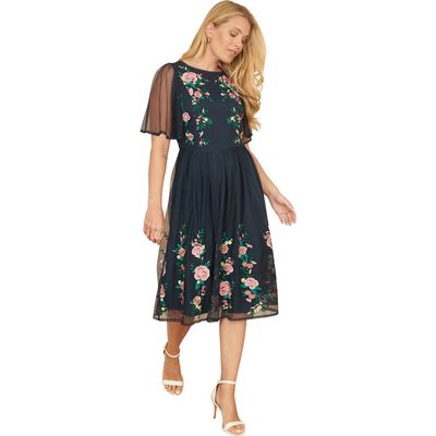 Yumi Yumi Embroidered Mesh Sleeve Prom Dress