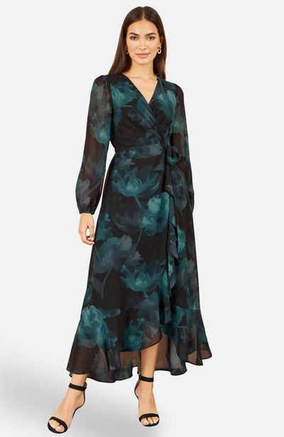 Yumi Yumi Floral Dipped Hem Wrap Midi Dress