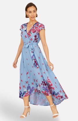Yumi Yumi Floral Mirror Dip Hem Wrap Dress