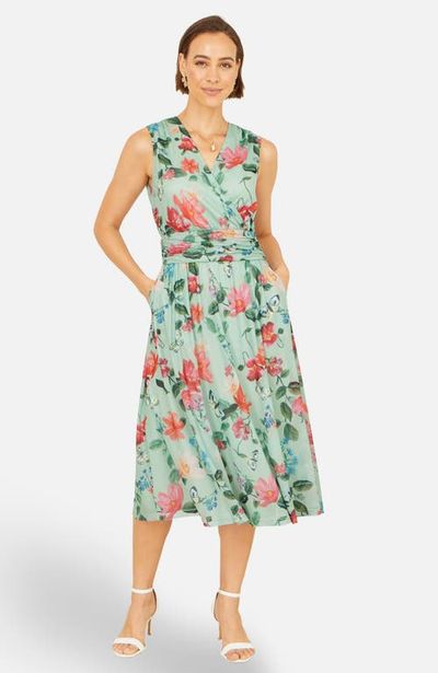 Yumi Yumi Floral Print Mesh Stretch Midi Dress