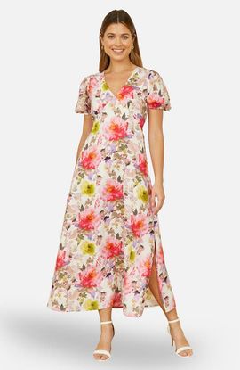 Yumi Yumi Floral Puffed Sleeve Midi Dress