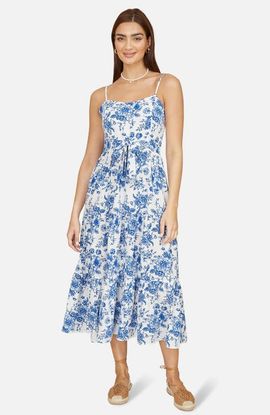 Yumi Yumi Floral Strappy Tie Front Midi Dress