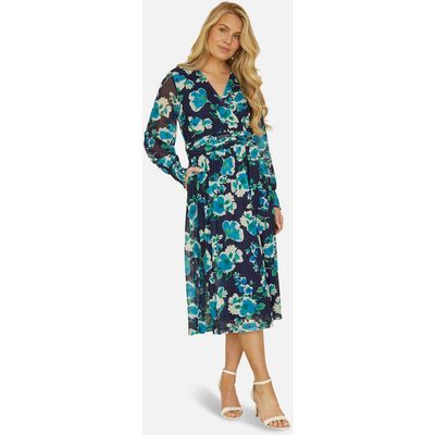 Yumi Yumi Floral V-Neck Long Sleeves Wrap Dress