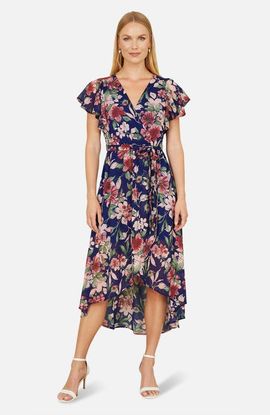 Yumi Yumi Floral Wrap Midi Dress With Frill Hem