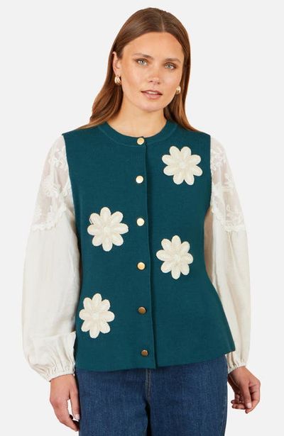 Yumi Yumi Flower Appliqué Knit Waistcoat