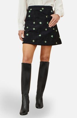 Yumi Yumi Flower Embroidered Cord Mini Skirt