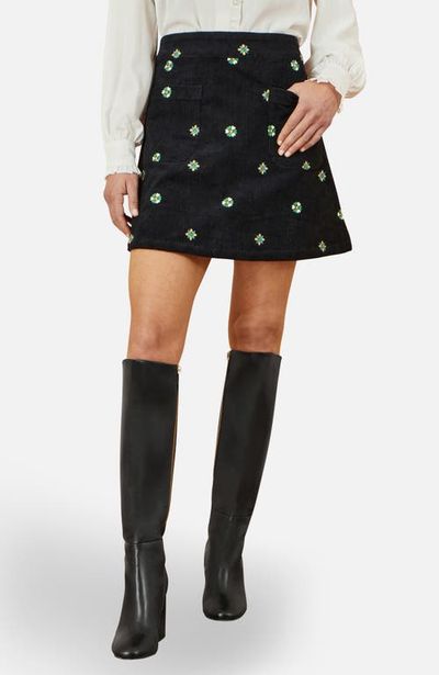 Yumi Yumi Flower Embroidered Cord Mini Skirt