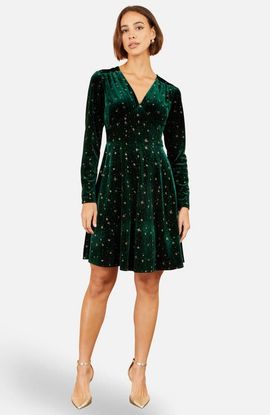 Yumi Yumi Foil Star Print Velvet Skater Dress