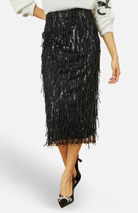 Yumi Yumi Hanging Sequin Fitted Midi Skirt