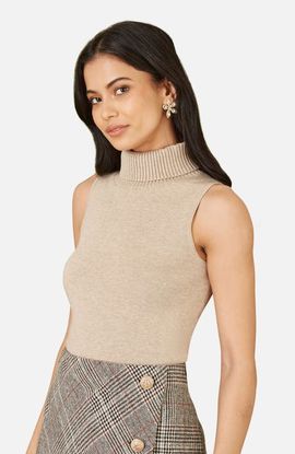 Yumi Yumi Knitted Roll Neck Sleeveless Jumper