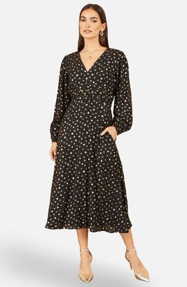 Yumi Yumi Long Sleeve Foil Print Midi Dress