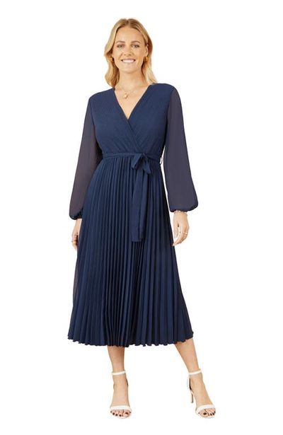 Yumi Yumi Long Sleeved Pleated Midi Wrap Dress