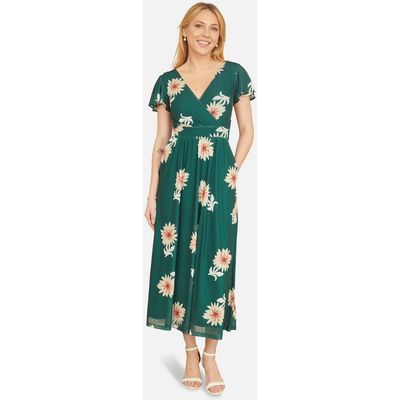 Yumi Yumi Mesh Flower With Pockets Wrap Midi Dress