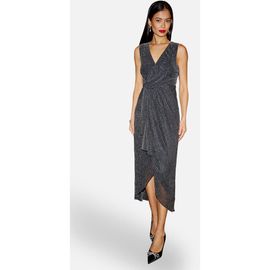 Yumi Yumi Metallic Pleated Frill Wrap Midi Dress