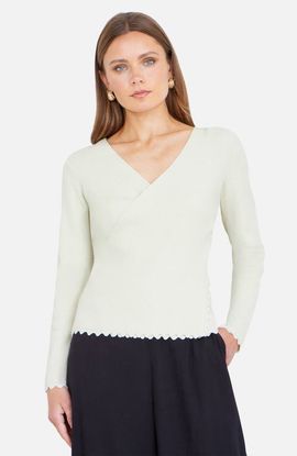 Yumi Yumi Metallic Thread Rib Wrap Knitted Top