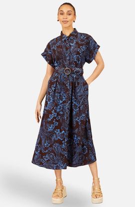 Yumi Yumi Paisley Belted Midi Shirt Dress