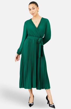 Yumi Yumi Pleated Wrap Midi Dress