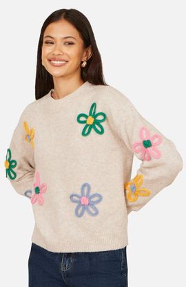 Yumi Yumi Relaxed Flower Embroidered Jumper