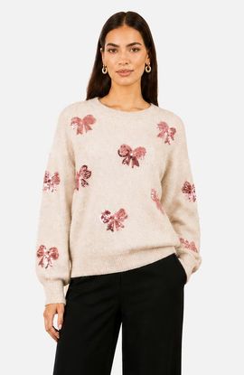 Yumi Yumi Relaxed Knit Sequin Bow Jumper