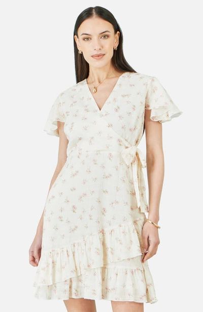 Yumi Yumi Rose Print Wrap Over Frill Dress