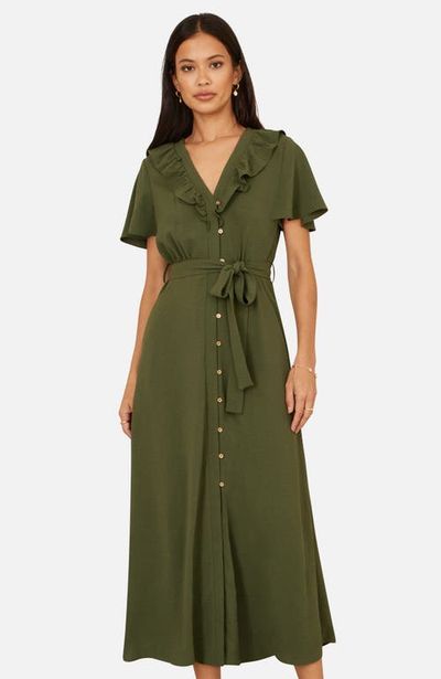 Yumi Yumi Ruffle Collar Midi Shirt Dress