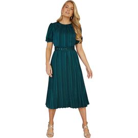 Yumi Yumi Satin Pleated Stripe Midi Dress