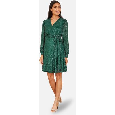 Yumi Yumi Sequin Long Sleeve Frill Wrap Dress