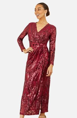 Yumi Yumi Sequin Midi Long Sleeve Wrap Dress