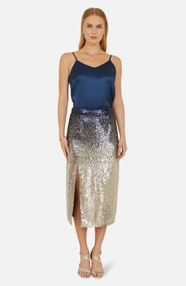 Yumi Yumi Sequin Split Fitted Midi Skirt