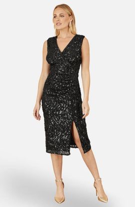Yumi Yumi Sequin Split Hem Fitted Wrap Dress
